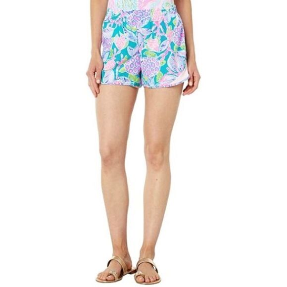 Lilly Pulitzer Ocean Trail Shorts In Maldives Green Turtle Wave - Picture 2 of 15